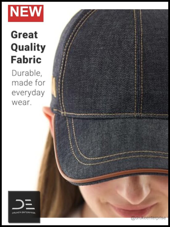 Structured High Crown Denim Baseball Cap with Leather Details - Adjustable Fit main image 4